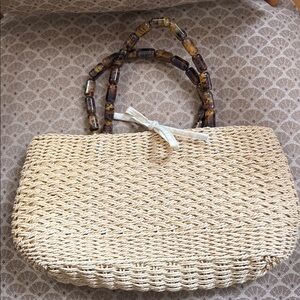Talbots Natural Straw Tote with Amber Handles
